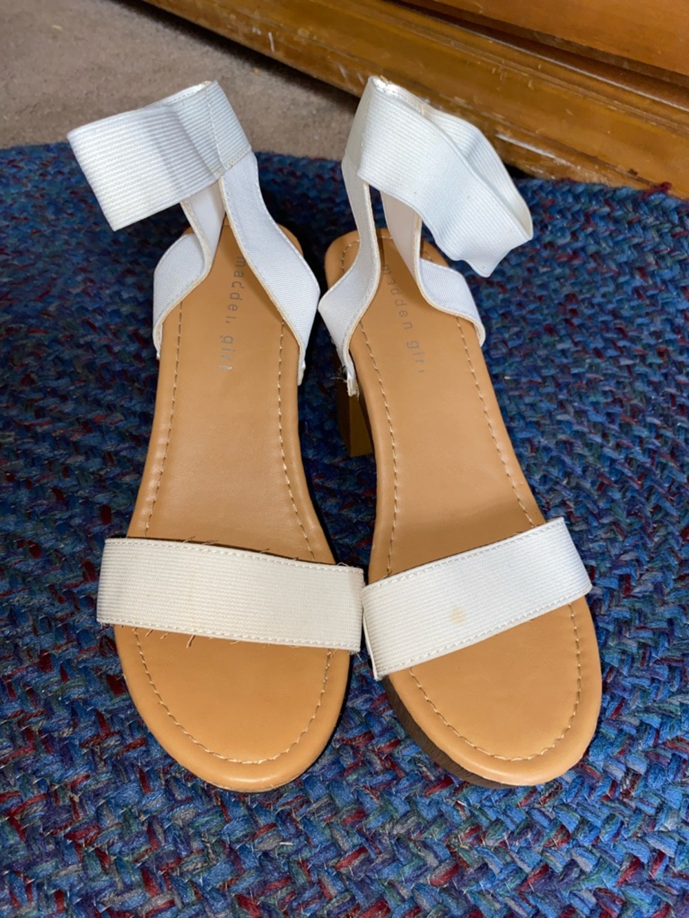 Madden Girl White Ankle-Tie Sandals with Tan Footbed